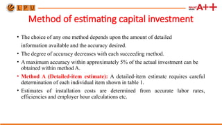 Estimated Capital Example Comprehensive Industrial Cost Estimation and Capital Investment Methods ...