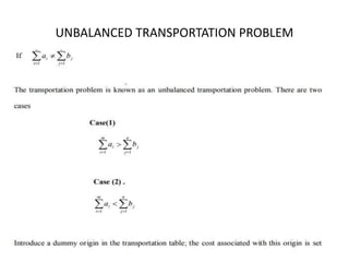 UNBALANCED TRANSPORTATION PROBLEM
 