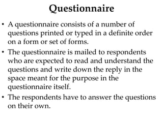 Questionaire Numbers UNIT - III - Data Collection - PPT.pptx