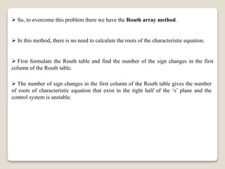Routh Array Method 3rd Power Unit iii-stability | PPTX
