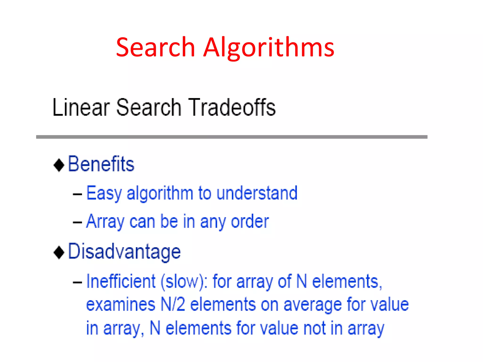 Search Algorithms
-All the array elements must be visited if search fails.
 