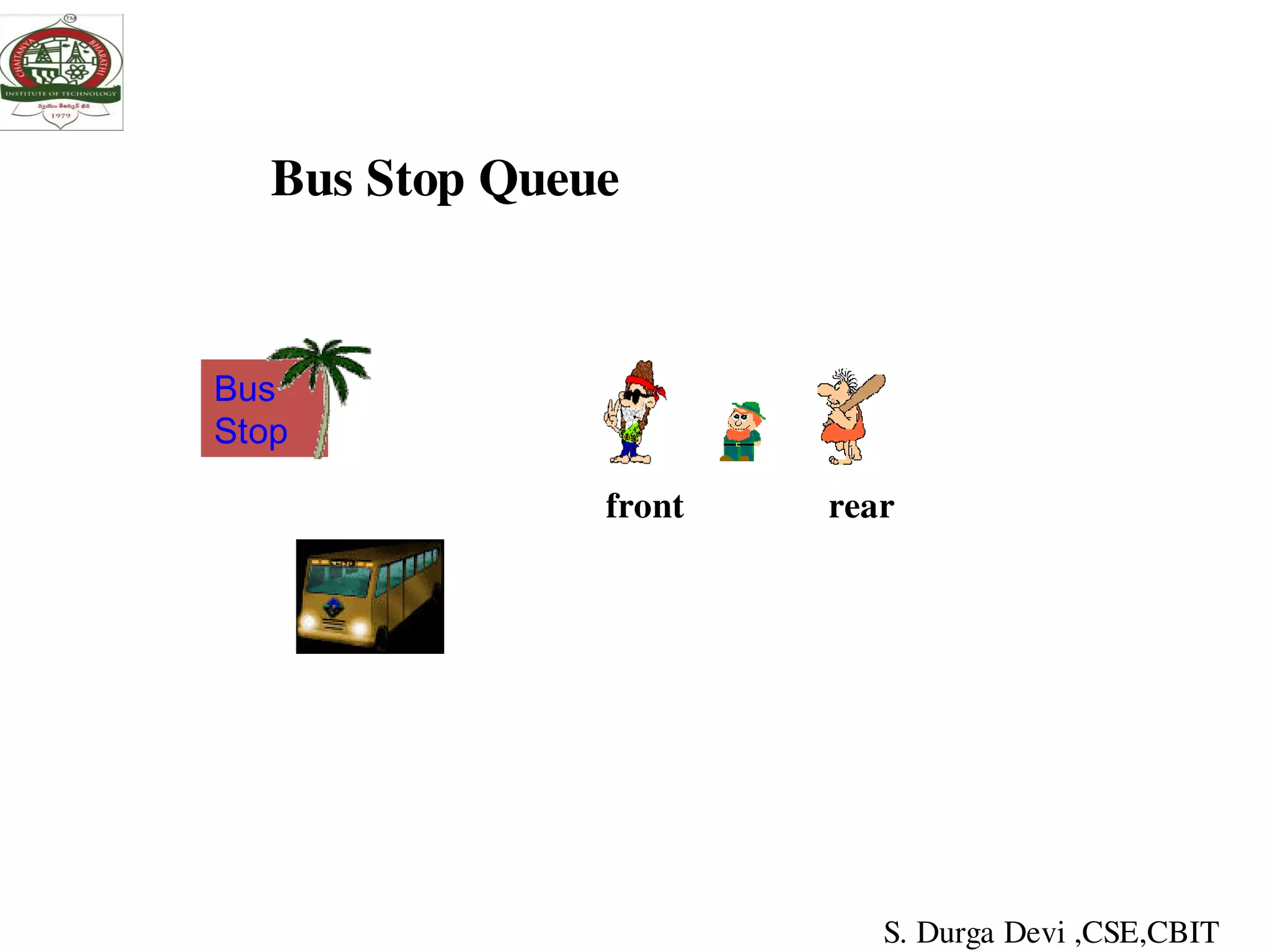 Bus Stop Queue
Bus
Stop
front
rear
rear
S. Durga Devi ,CSE,CBIT
 