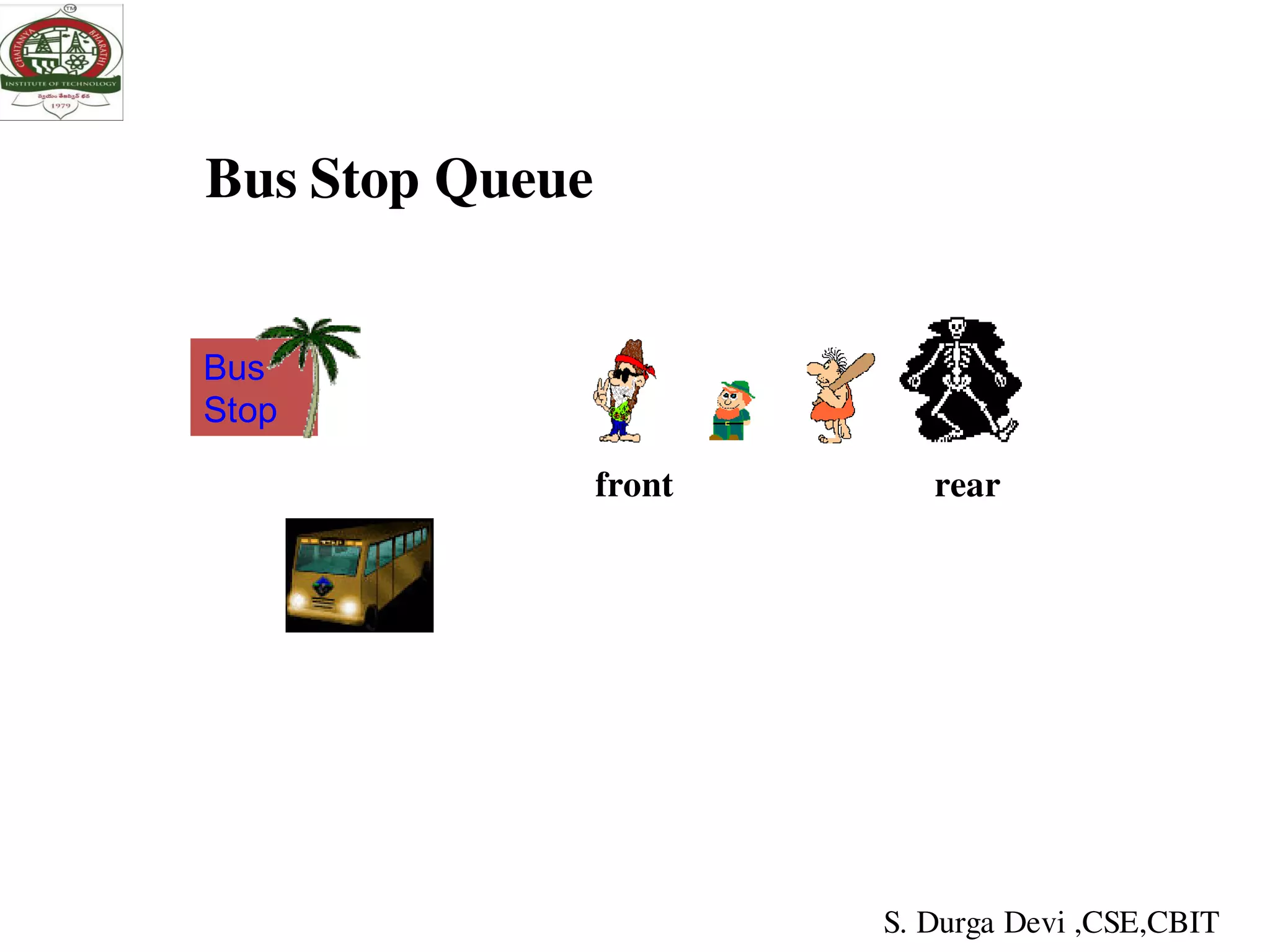 Bus Stop Queue
Bus
Stop
front
rear
rear
S. Durga Devi ,CSE,CBIT
 