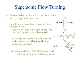 Supersonic Flow Turning
• For normal shocks, flow is perpendicular to shock
– no change in flow direction
• How does super...