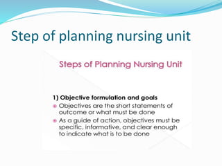 Step of planning nursing unit
 