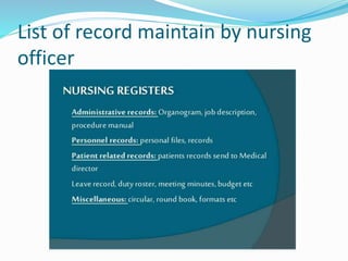 List of record maintain by nursing
officer
 