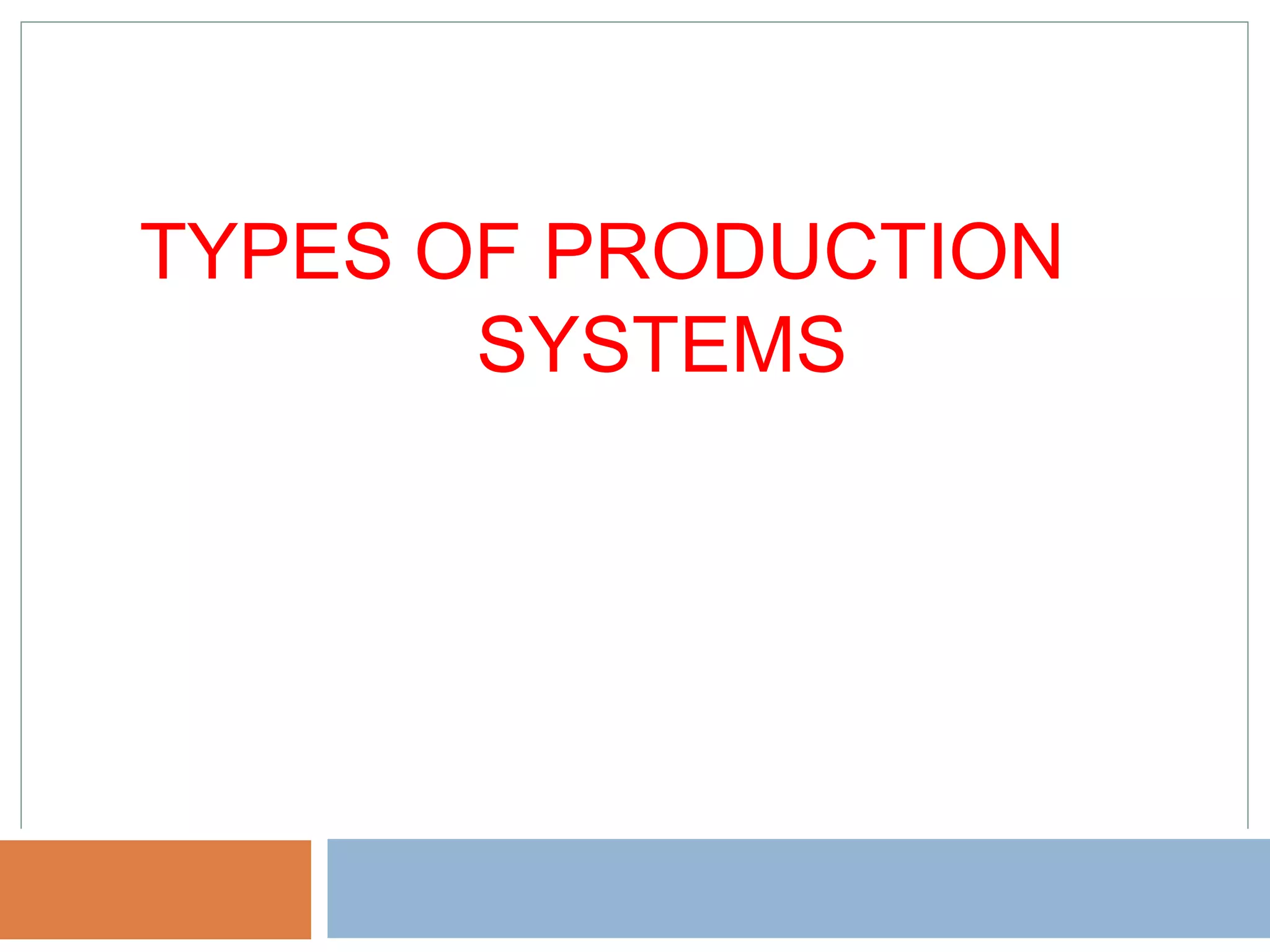 TYPES OF PRODUCTION
SYSTEMS
 