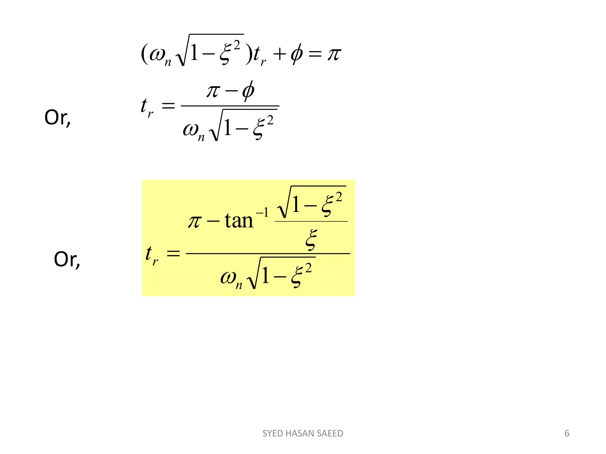 SYED HASAN SAEED 6
2
2
1
)1(







n
r
rn
t
t
2
2
1
1
1
tan









n
rt
Or,
Or,
 