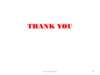 THANK YOU
SYED HASAN SAEED 10
 