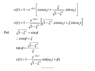 SYED HASAN SAEED 7
 tt
e
tc
ttetc
dd
t
dd
t
n
n








sincos.1
1
1)(
sin.
1
cos1)(
2
2
2















)sin(
1
1)(
1
tan
cos
sin1
2
2
2
















t
e
tc d
tn
Put
 