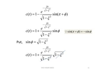 SYED HASAN SAEED 11
2
2
1
2
2
1
2
1
1
1
1)(
1sin
sin
1
1)(
)sin(
1
1)(
2
2
2




























e
tc
e
tc
e
tc
Put,
 sin)sin( 
 