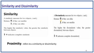 Similarity and Dissimilarity
Proximity: refers to a similarity or dissimilarity
12
Similarity
 
