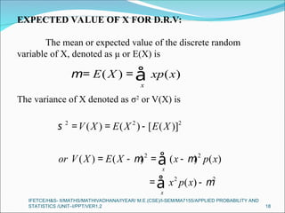 ONE DIMENTIONAL RANDOM VARIABLES FOR ENGINEERING STUDENTS | PPT
