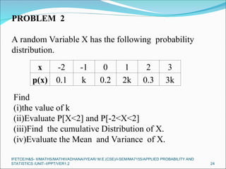 ONE DIMENTIONAL RANDOM VARIABLES FOR ENGINEERING STUDENTS | PPT