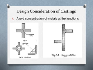 4. Avoid concentration of metals at the junctions
Design Consideration of Castings
 