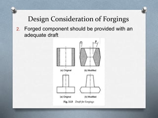 Design Consideration of Forgings
2. Forged component should be provided with an
adequate draft
 