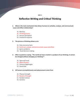 Unit-I: Reflective Writing and Critical Thinking BS Nursing 5th ...