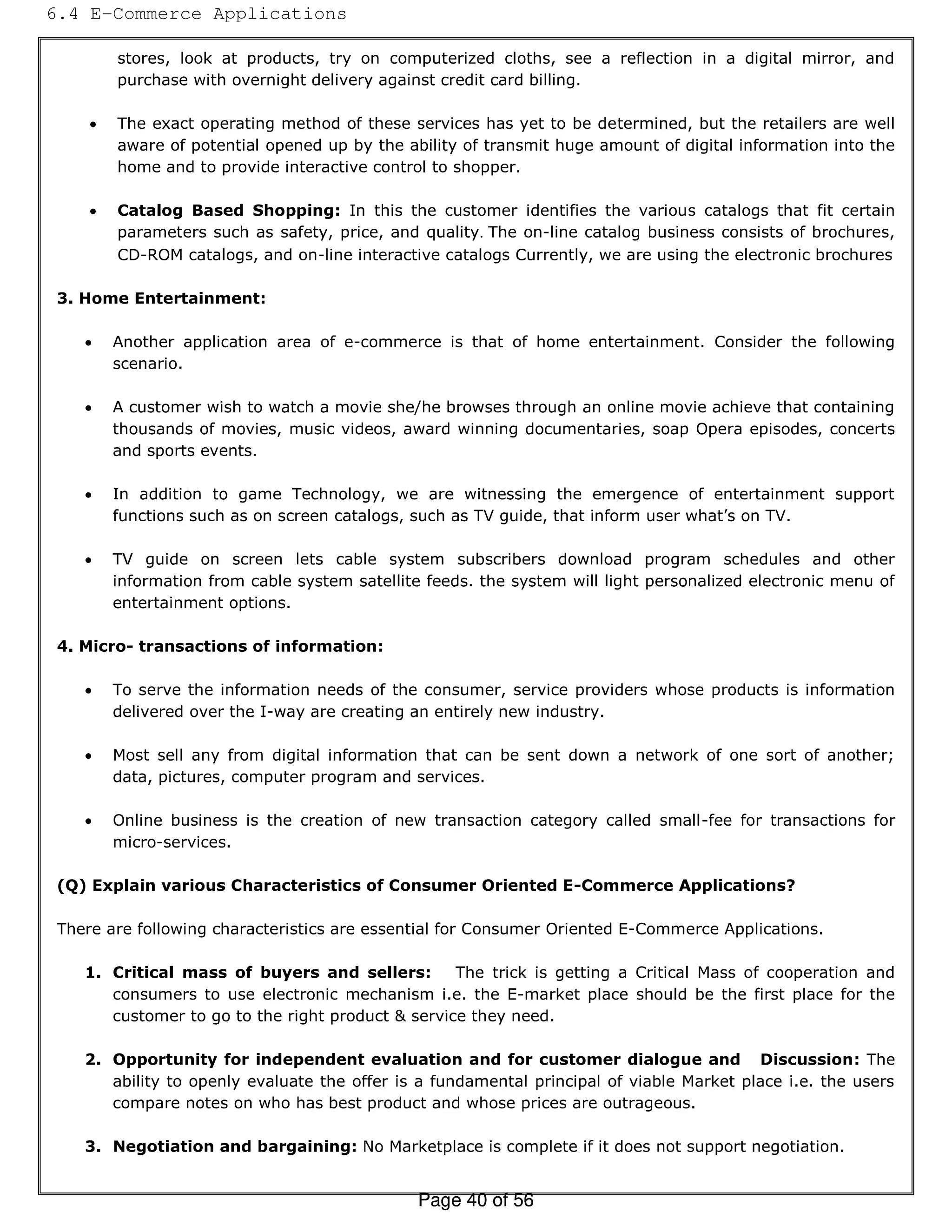 Consumer Oriented E-Commerce Q&A