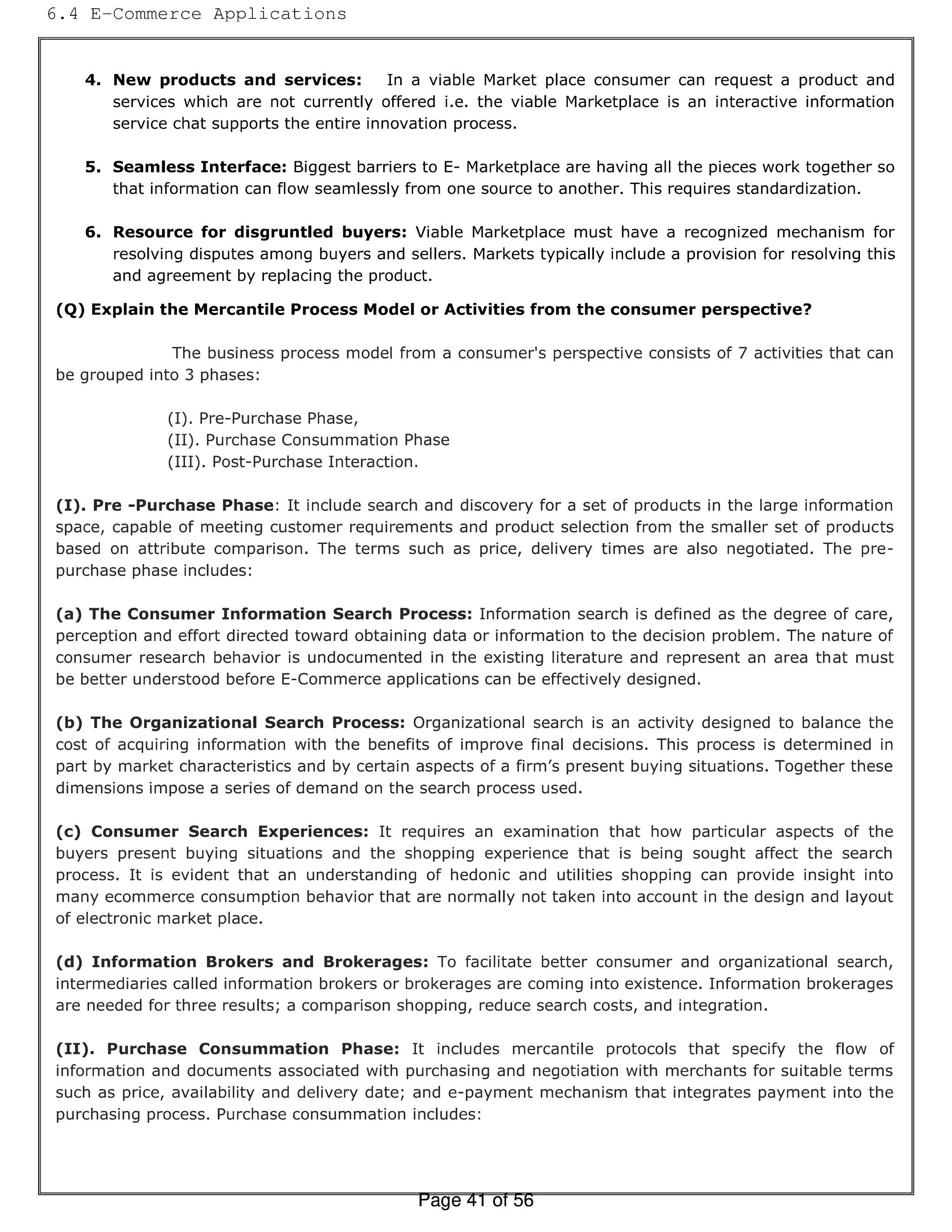 Consumer Oriented E-Commerce Q&A