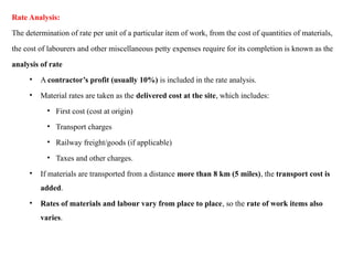 Rate Analysis and Cost Estimation in Construction Projects | PPTX