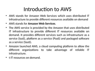 UNIT-IV Amazon web services with cloud technology | PPTX