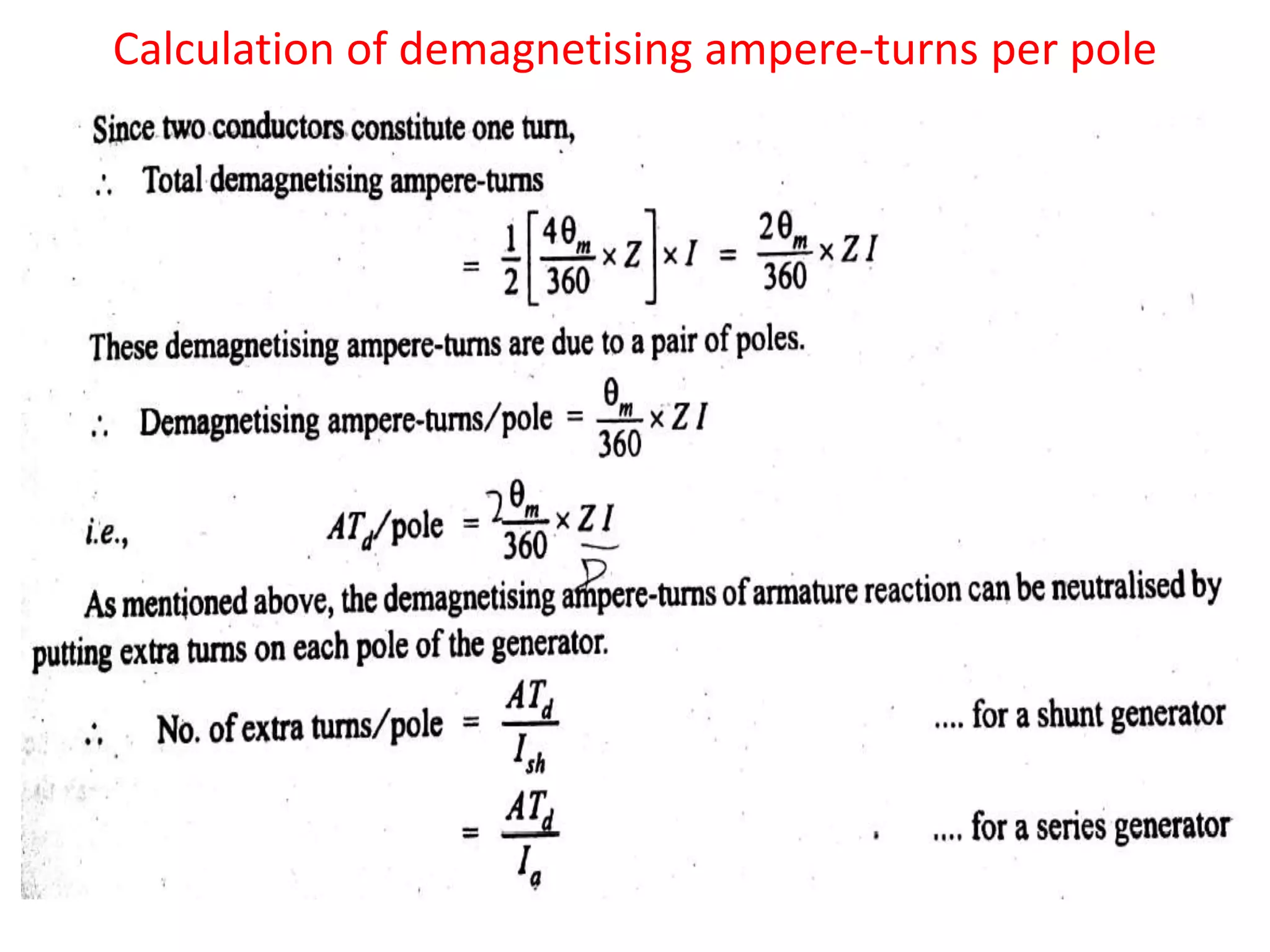 Calculation of demagnetising ampere-turns per pole
 