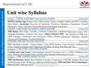 Audisankara
College
of
Engineering
and
Technology(A)::Gudur,AP.
Department of CSE
Unit wise Syllabus
9/21/2021
Dr. Vikram Neerugatti, Associate Professor,
Dept. of CSE, ASCET, Guduru.
5
 