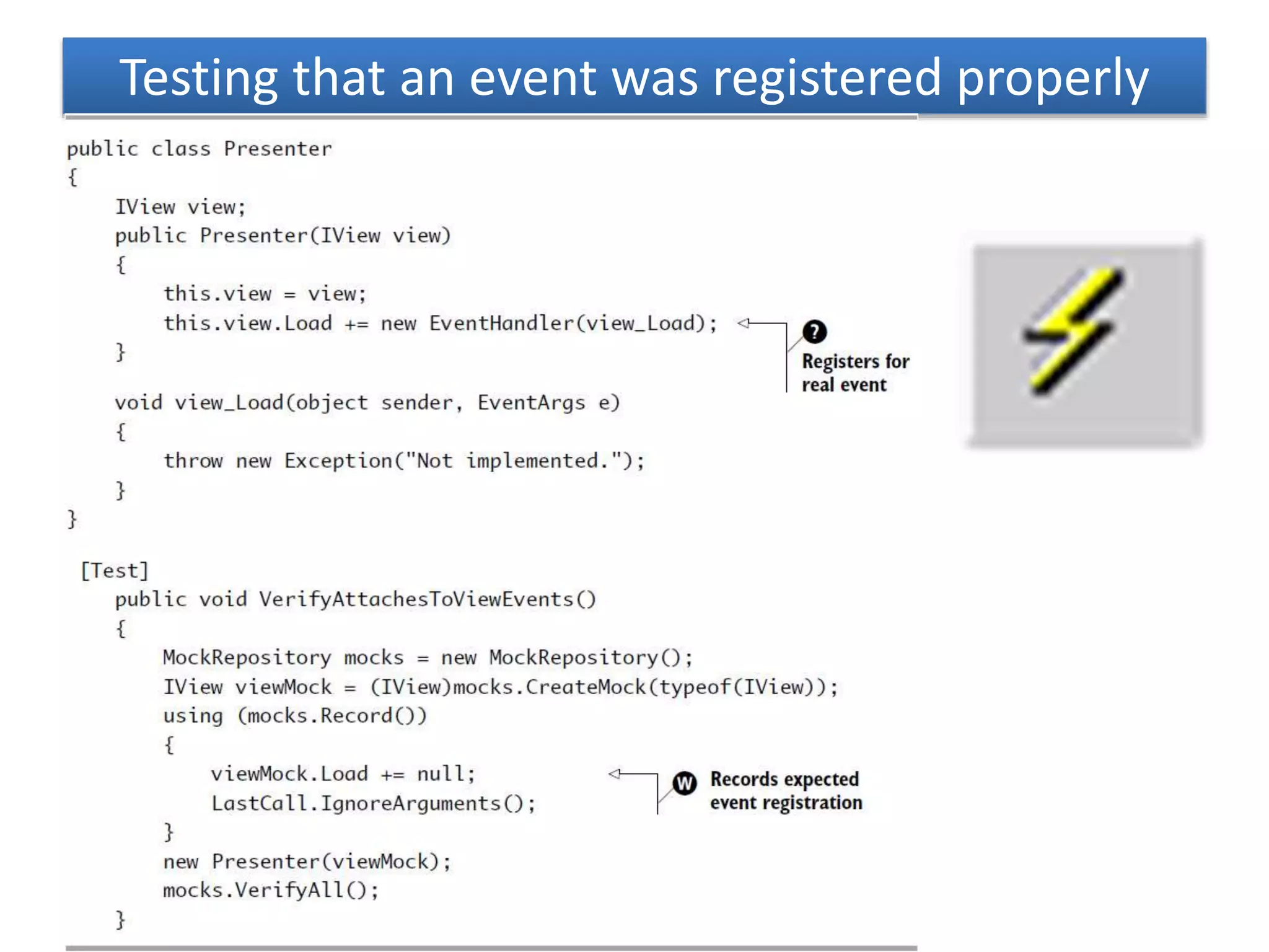 Testing that an event was registered properly
 