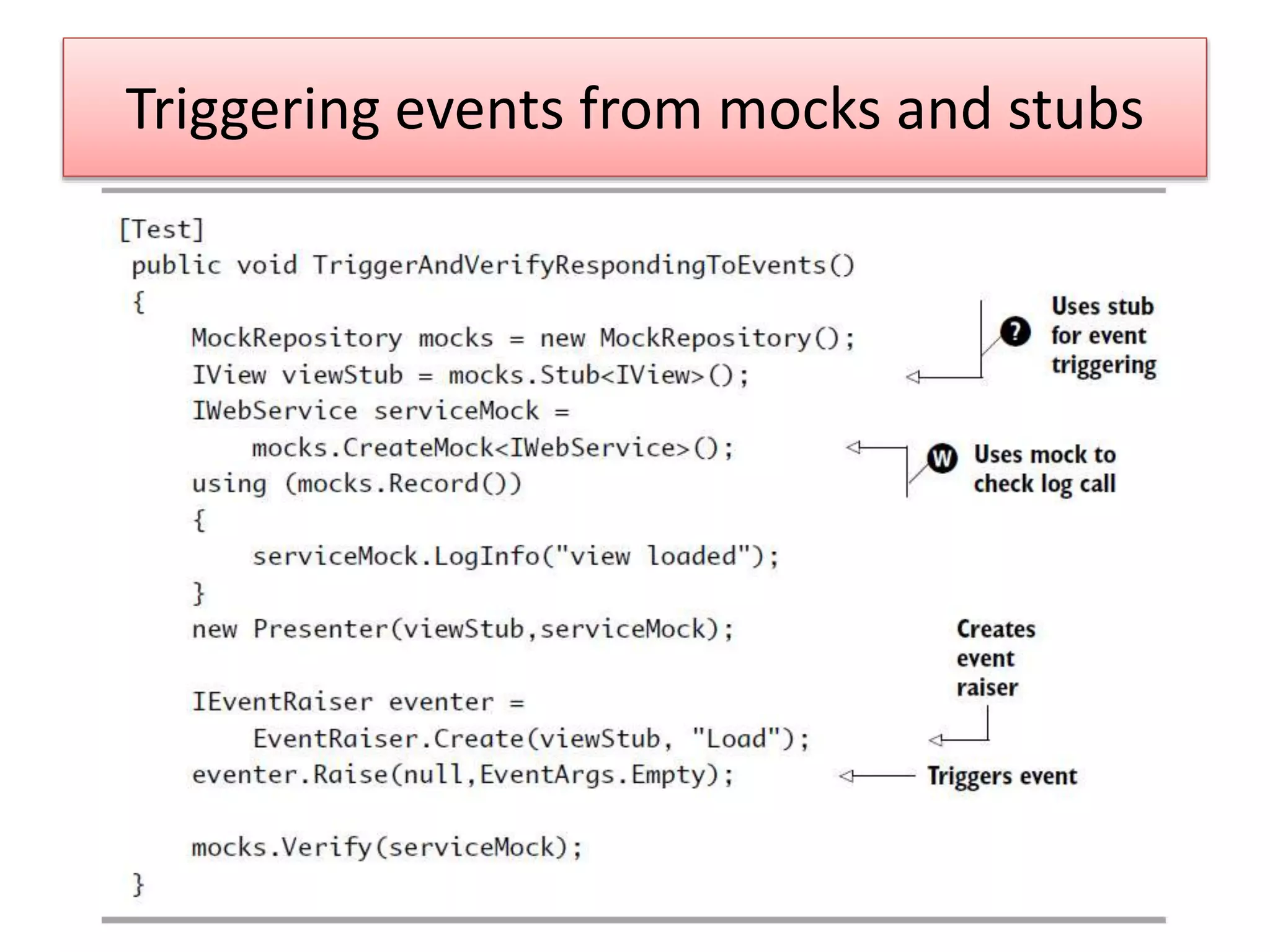 Triggering events from mocks and stubs
 