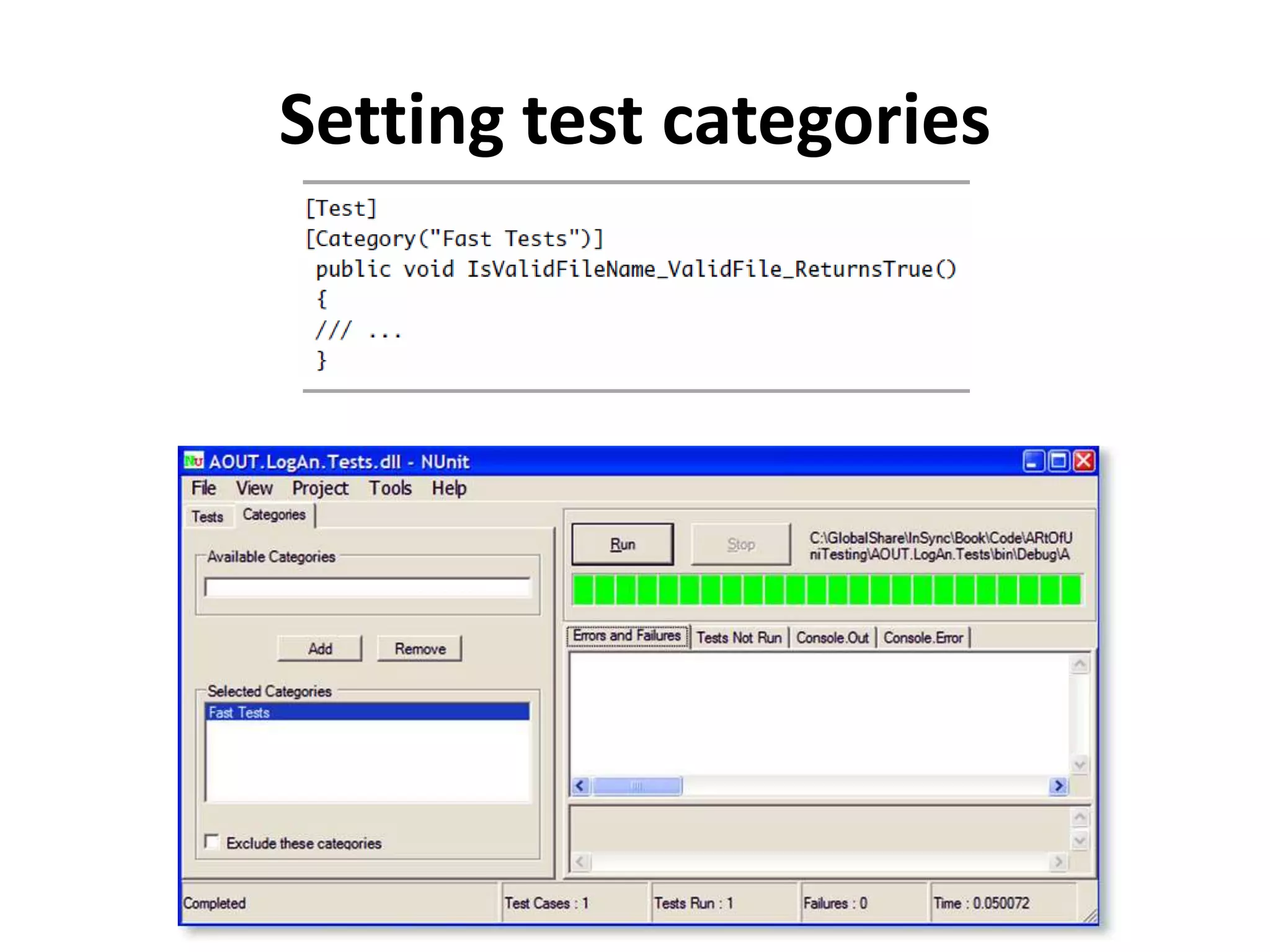 Setting test categories
 