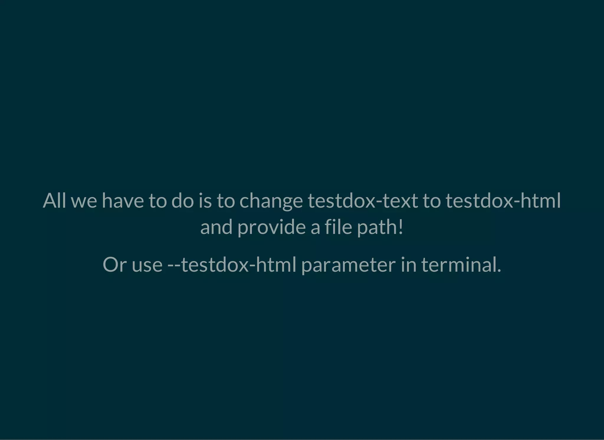 All we have to do is to change testdox-text to testdox-html
and provide a file path!
Or use --testdox-html parameter in terminal.
 