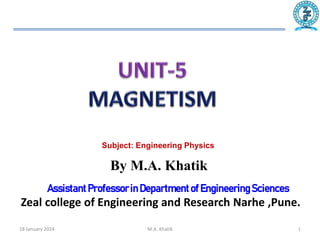 18 January 2024 M.A. Khatik 1
Subject: Engineering Physics
Zeal college of Engineering and Research Narhe ,Pune.
By M.A. Khatik
AssistantProfessorin Departmentof EngineeringSciences
 