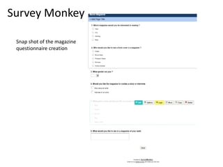 Survey Monkey
Snap shot of the magazine
questionnaire creation
 