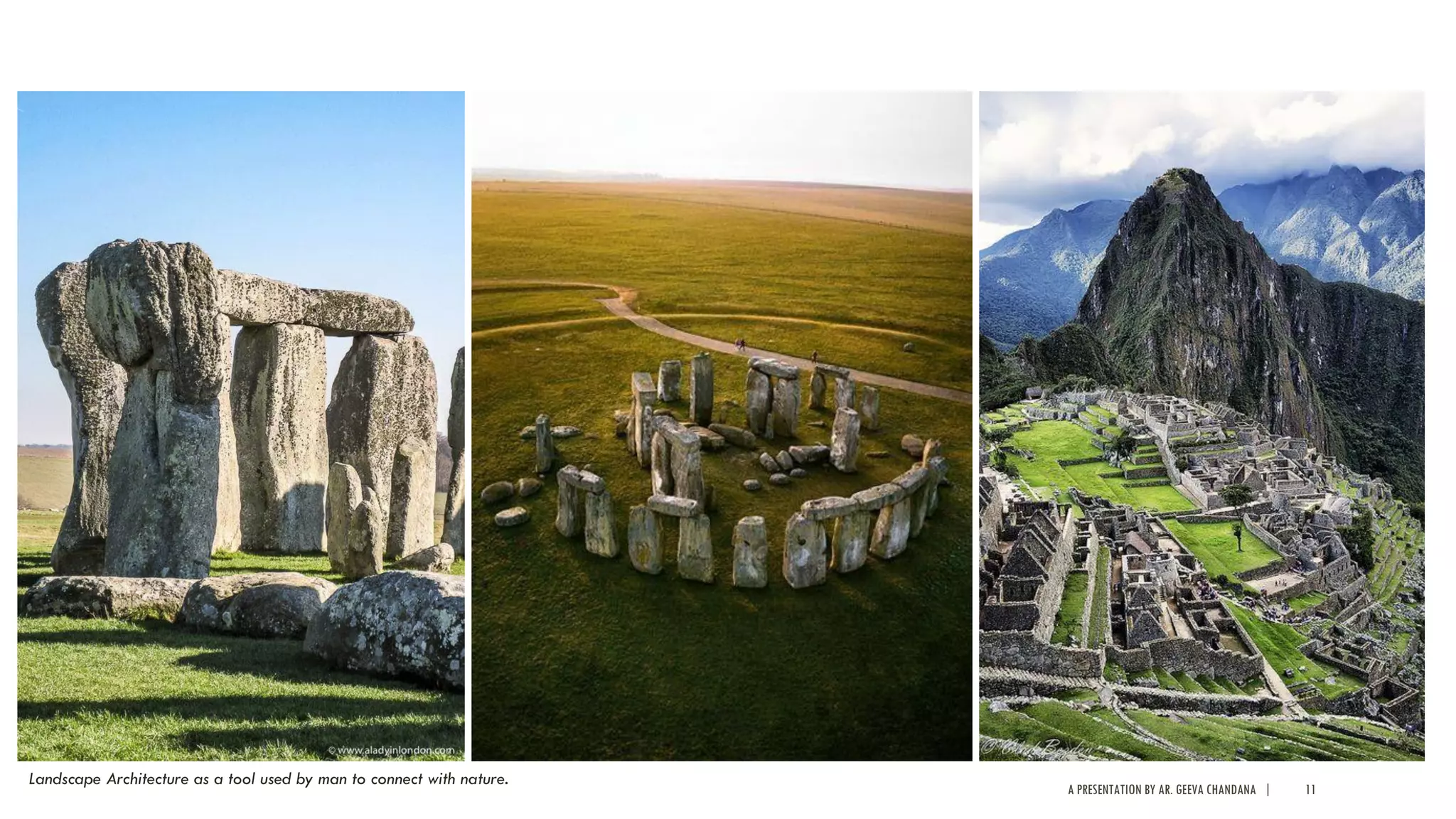 A PRESENTATION BY AR. GEEVA CHANDANA | 11
Landscape Architecture as a tool used by man to connect with nature.
 