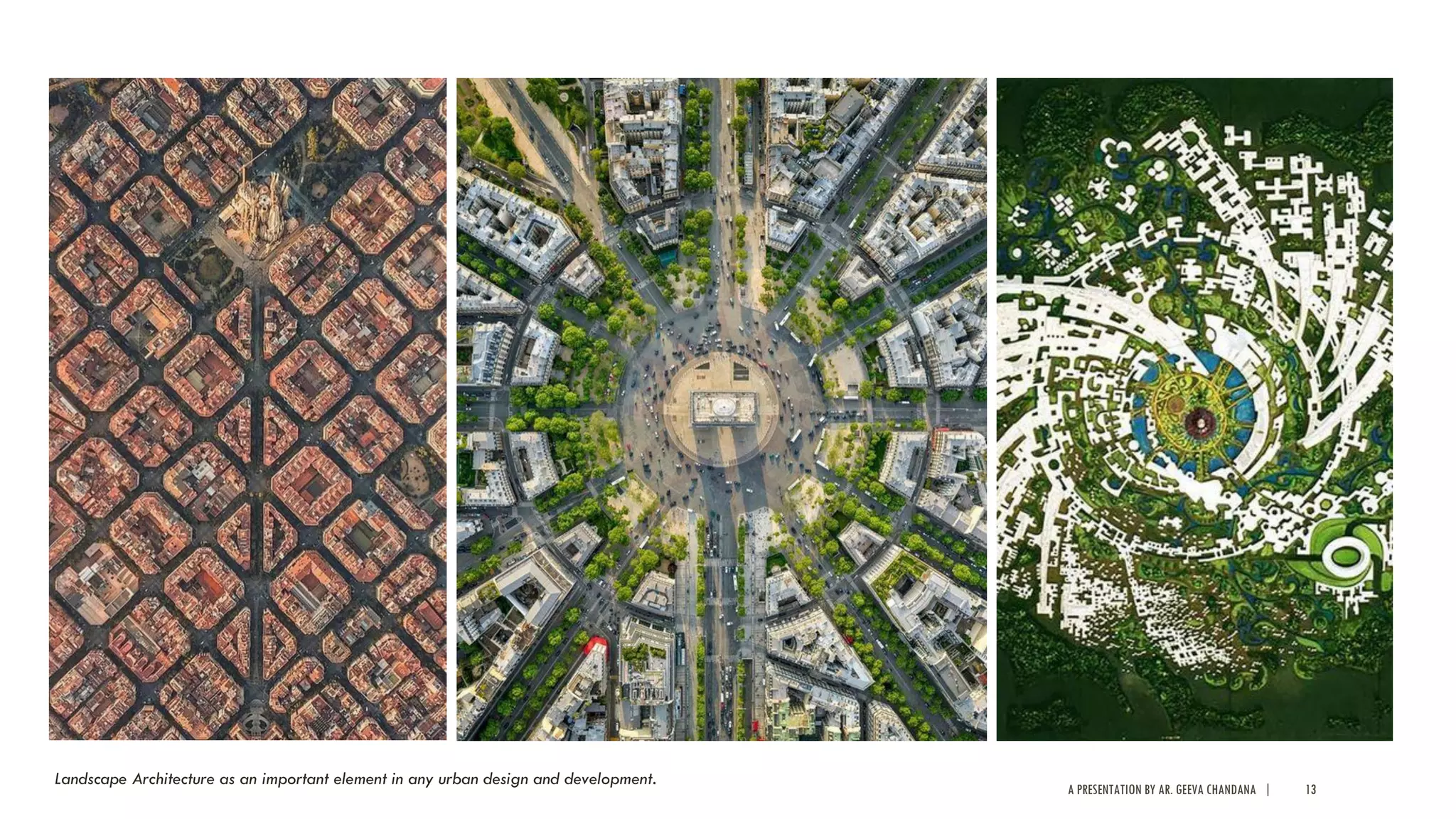 A PRESENTATION BY AR. GEEVA CHANDANA | 13
Landscape Architecture as an important element in any urban design and development.
 