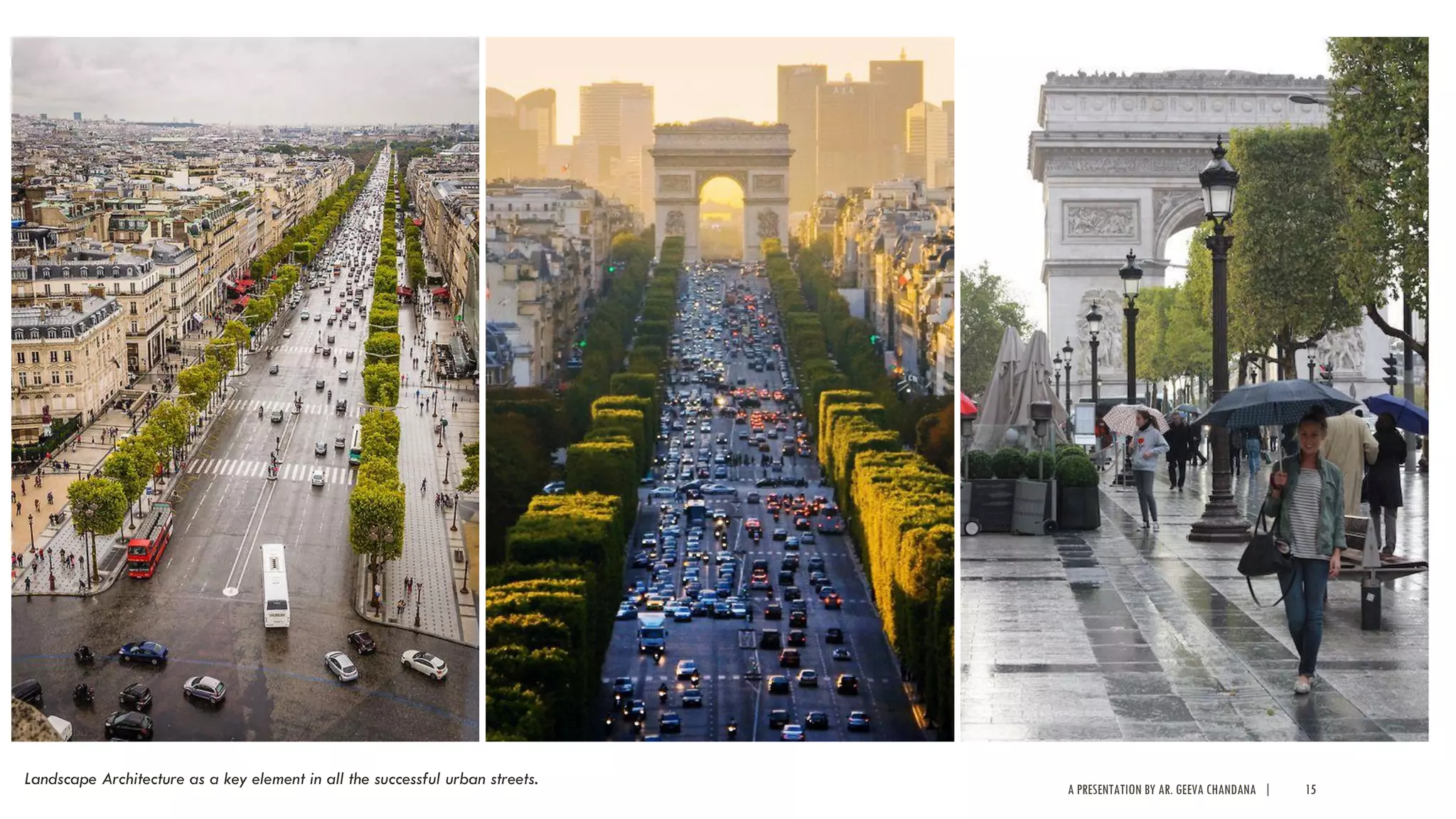 A PRESENTATION BY AR. GEEVA CHANDANA | 15
Landscape Architecture as a key element in all the successful urban streets.
 