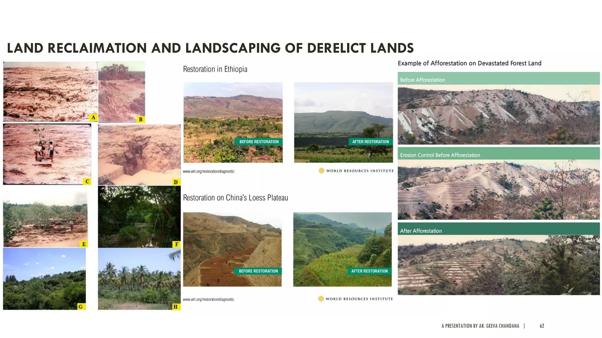 A PRESENTATION BY AR. GEEVA CHANDANA | 62
LAND RECLAIMATION AND LANDSCAPING OF DERELICT LANDS
 