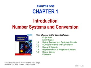 ©2004 Brooks/Cole
FIGURES FOR
CHAPTER 1
Introduction
Number Systems and Conversion
Click the mouse to move to the next page.
Use the ESC key to exit this chapter.
This chapter in the book includes:
Objectives
Study Guide
1.1 Digital Systems and Switching Circuits
1.2 Number Systems and Conversion
1.3 Binary Arithmetic
1.4 Representation of Negative Numbers
1.5 Binary Codes
Problems
 
