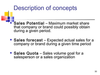 Description of concepts
 Sales Potential – Maximum market share
that company or brand could possibly obtain
during a give...