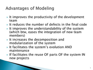  It improves the productivity of the development
team
 It reduces the number of defects in the final code
 It improves the understandability of the system
(which btw, eases the integration of new team
members)
 It increases the decomposition and
modularization of the system
 It facilitates the system’s evolution AND
maintenance
 If facilitates the reuse OF parts OF the system IN
new projects
5
 