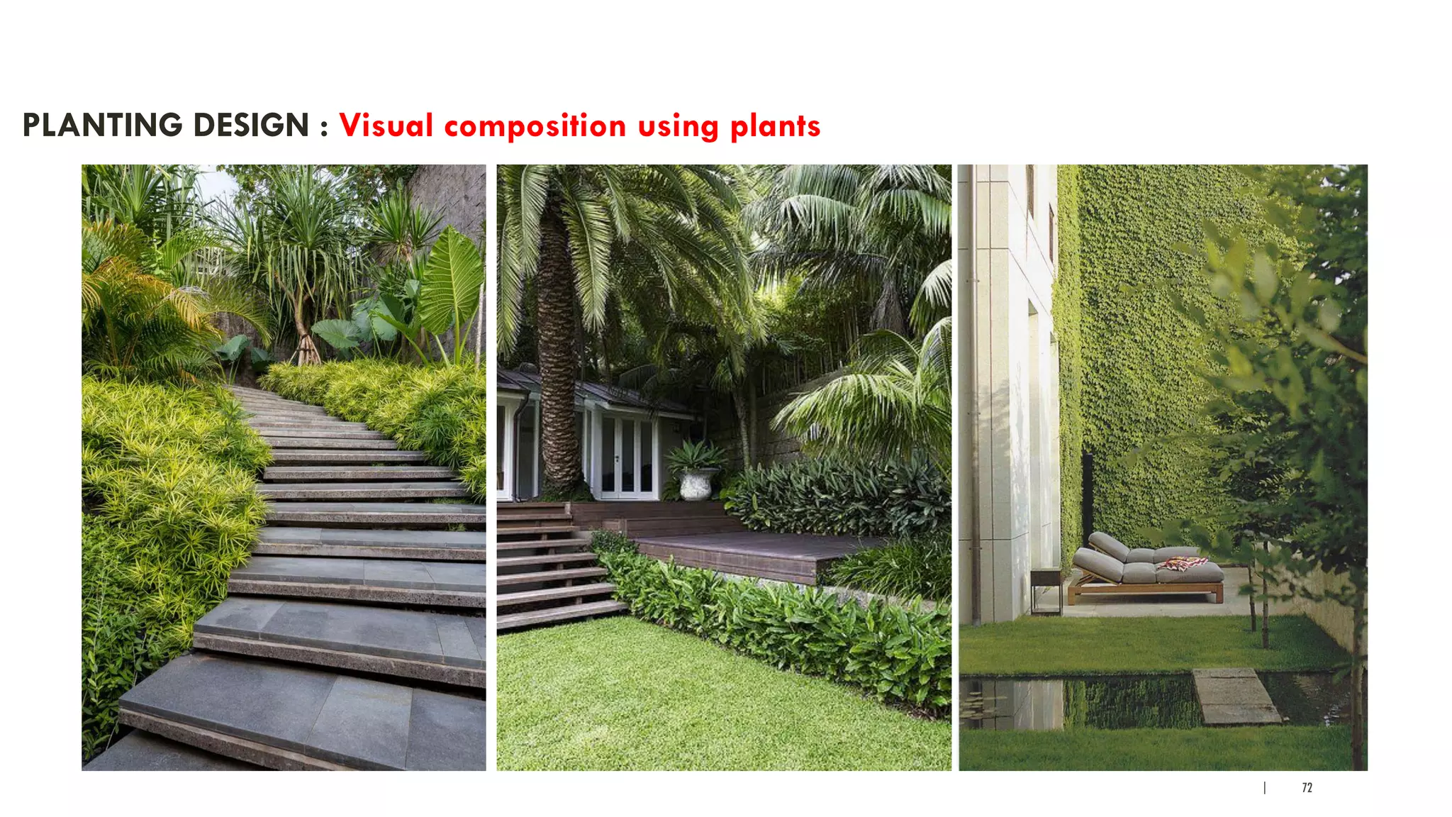 | 72
PLANTING DESIGN : Visual composition using plants
 