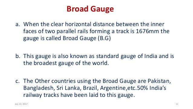 a. When the clear horizontal distance between the inner
faces of two parallel rails forming a track is 1676mm the
gauge is...