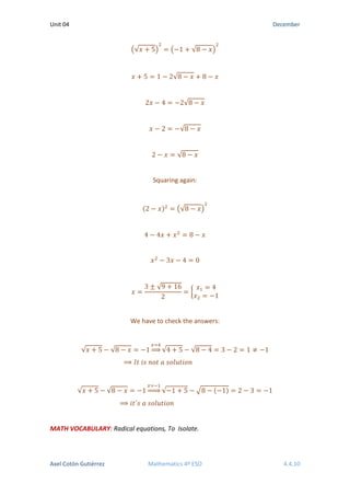 4 ESO Academics - UNIT 04 - EQUATIONS AND INEQUATIONS | PDF
