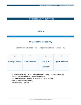 Trigonometry Learning Unit Overview Comprehensive TN UGTRB Mathematics Unit V: Trigonometry & Geometry ...