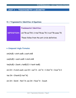 Trigonometry Learning Unit Overview Comprehensive TN UGTRB Mathematics Unit V: Trigonometry & Geometry ...