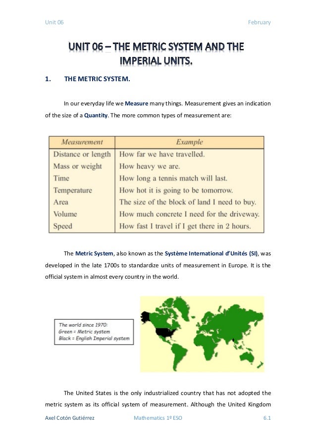 1 eso unit 06 the metric system and the imperial units weight metric unit
