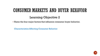 ▪ Name the four major factors that influence consumer buyer behavior.
Characteristics Affecting Consumer Behavior
Learning Objective 2
42
 