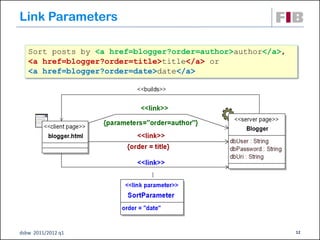Link Parameters

   Sort posts by <a href=blogger?order=author>author</a>,
   <a href=blogger?order=title>title</a> or
   <a href=blogger?order=date>date</a>




dsbw 2011/2012 q1                                           12
 