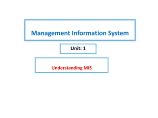 Management Information System
Unit: 1
Understanding MIS
 