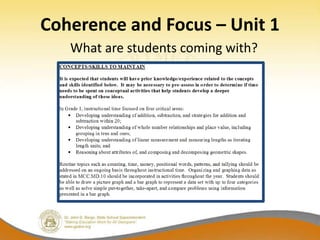 Coherence and Focus – Unit 1
   What are students coming with?
 